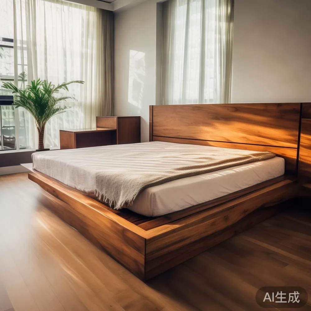 Teak platform bed frame in Singapore HDB bedroom