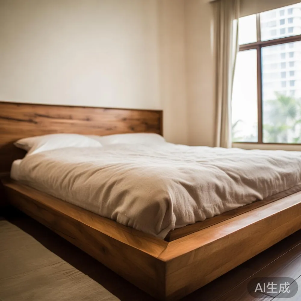 Solid wood bed frame with proper clearance in Singapore condo bedroom