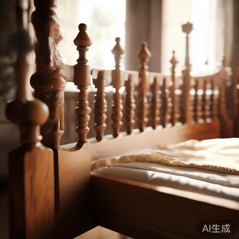 Traditional wooden bed frame with intricate details