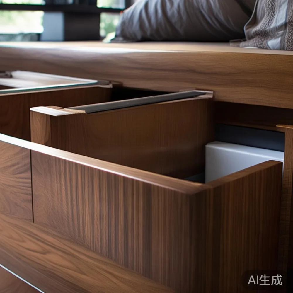 Custom bed frame with built-in storage showcasing a modern bedroom aesthetic