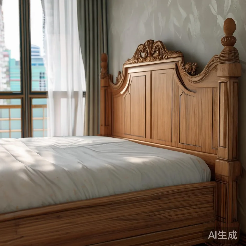 Solid wood bed frame with headboard in a Singapore HDB bedroom