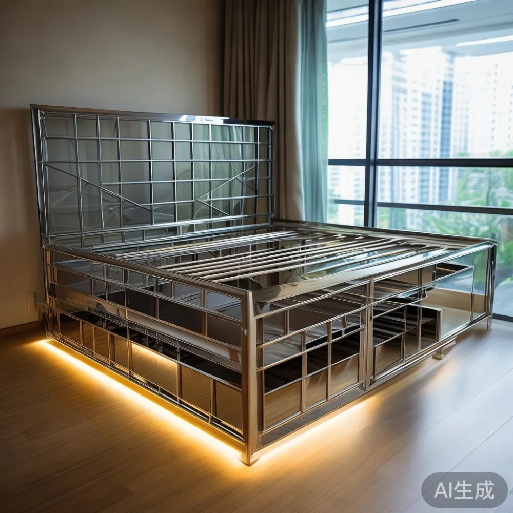 Metal bed frame with storage drawers in a Singapore condo living room