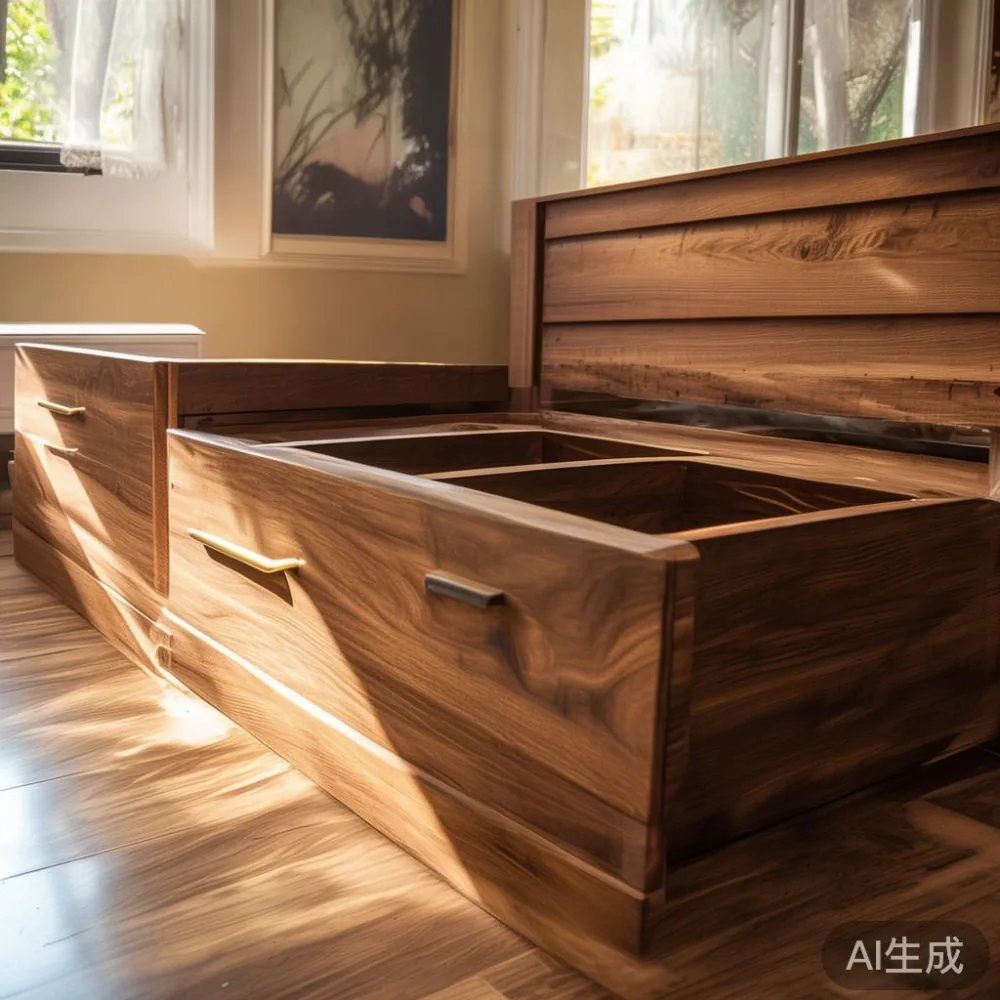 Solid wood bed frame with drawers in Singapore HDB bedroom