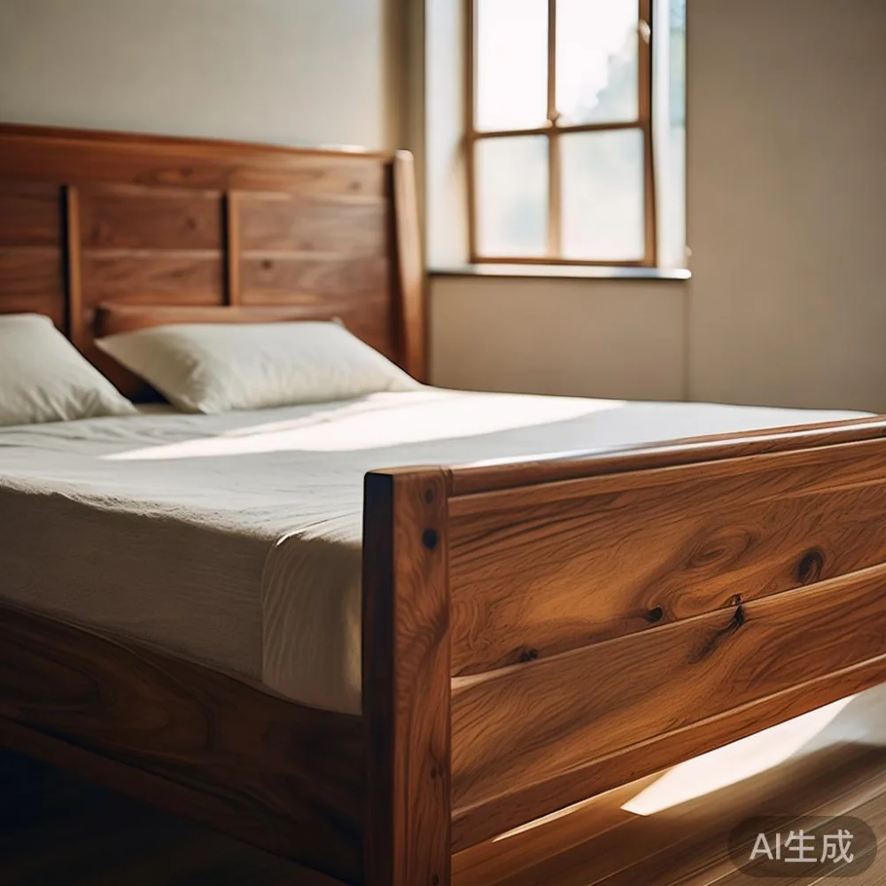 Solid wood queen bed frame in a Singapore HDB bedroom near a window