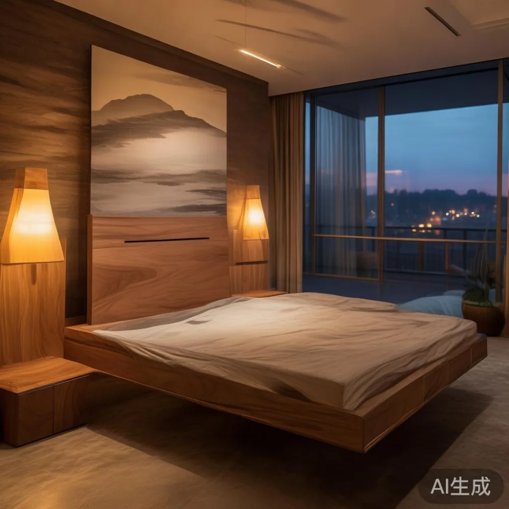 Bed Frame SG: A 5-Year Cost Comparison Between Veneer and Solid Wood — room setting at dusk with warm lamp light, film 