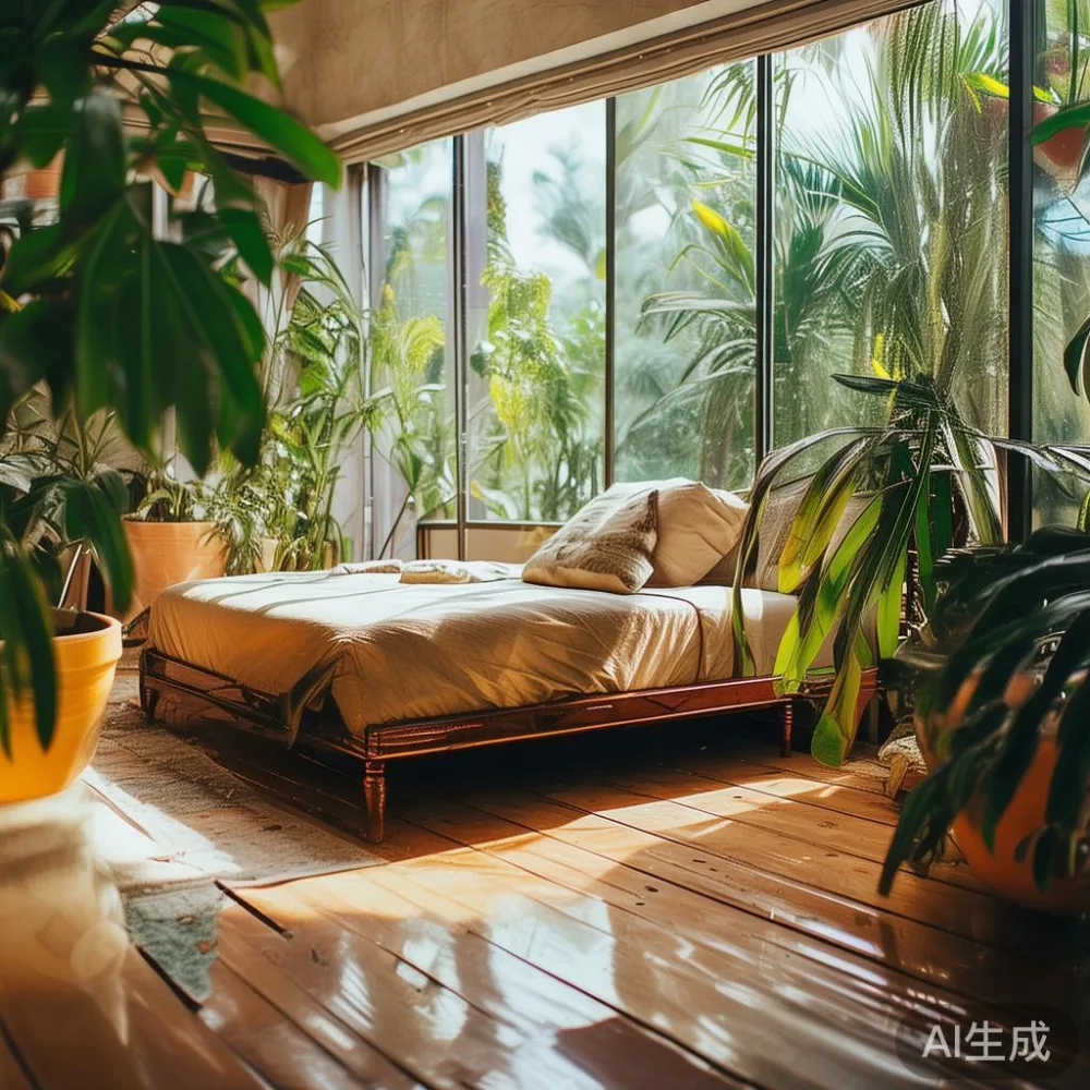 Caring for a Lacquered Bed Frame SG Surface in a Tropical Climate — corner of a small condo apartment with wooden fl